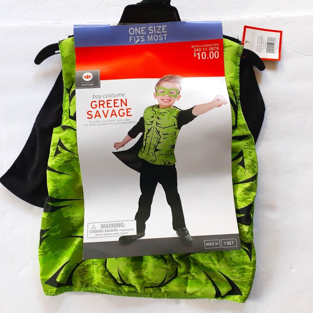 Boys Superhero Halloween Costume Green Mask Vest Cape New